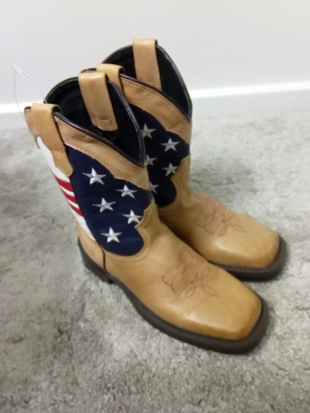 Kids Tan and Navy Flag Cowboy Boots